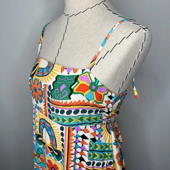 Paper Heart Anthropologie Aztec Sunrise Maxi Long Hi Lo Dress Ruffle Sz M - Picture 6 of 15